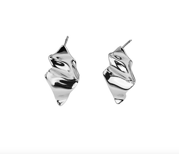 Molten Drop Stud Earrings in Rhodium Plated Brass from White Leaf