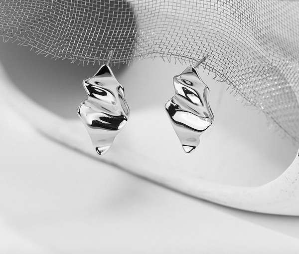 Molten Drop Stud Earrings in Rhodium Plated Brass from White Leaf