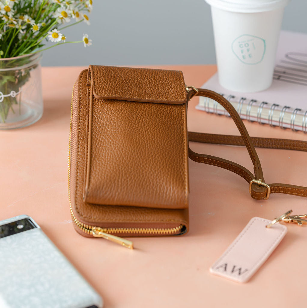 Tan Leather Purse / Phone Crossbody