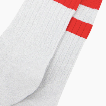 Women's Glitter Socks - White/Red, Striped Cuff Sock Talk
