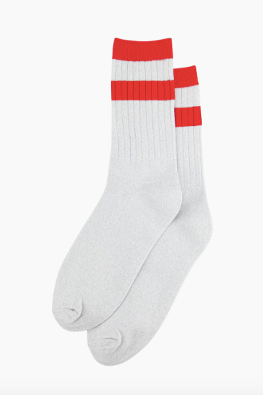 Women's Glitter Socks - White/Red, Striped Cuff Sock Talk
