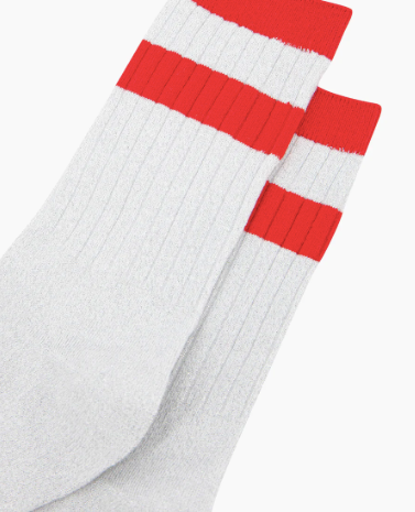 Women's Glitter Socks - White/Red, Striped Cuff Sock Talk
