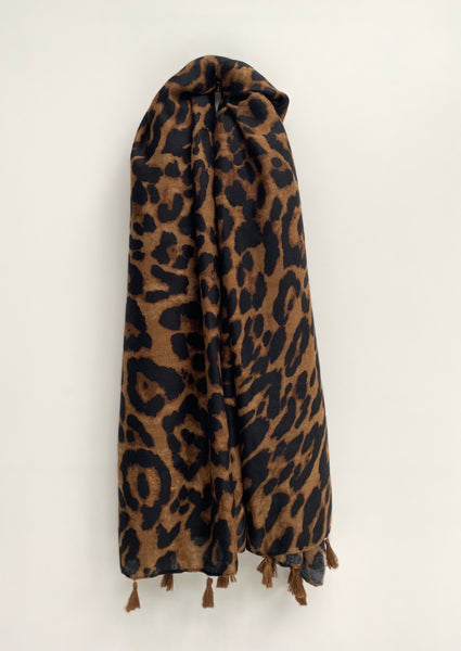 Classic Camel Leopard Print Scarf