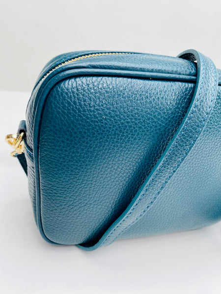 Teal Leather Tassel Cross Body Bag