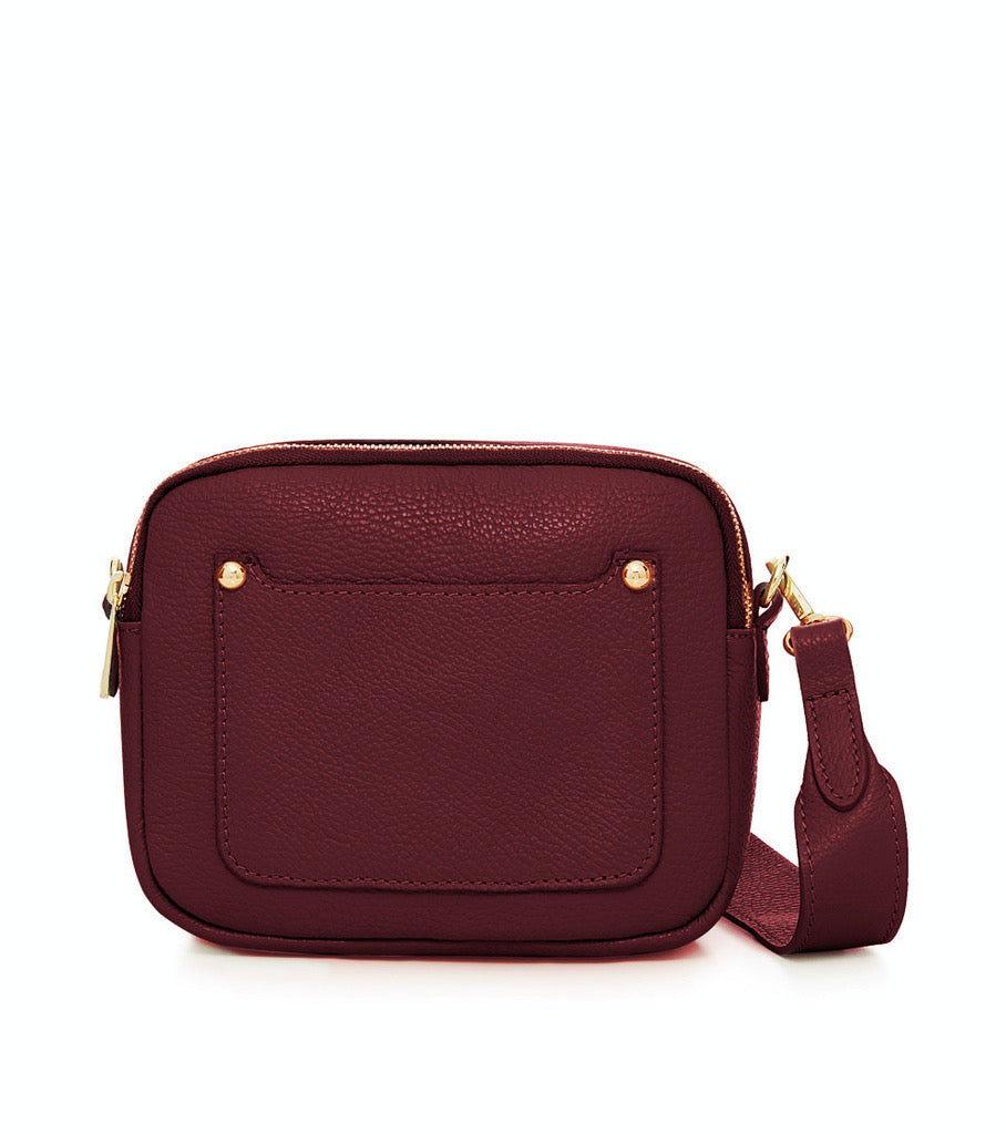 Burgundy Leather Double Zip Cross Body Bag